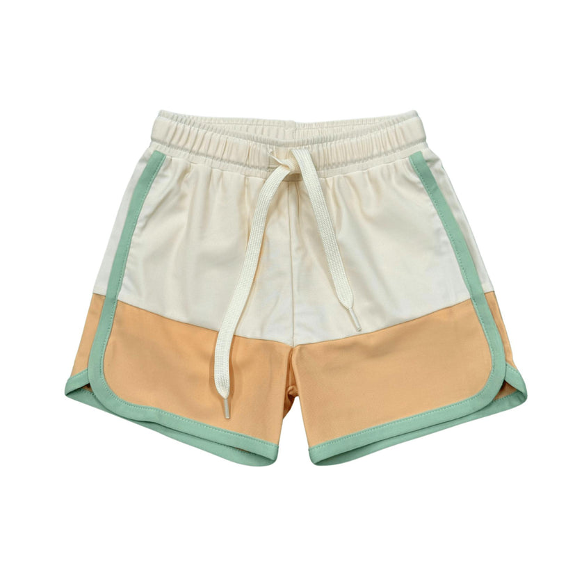 Boys Colorblock Swim Shorts in Ecru