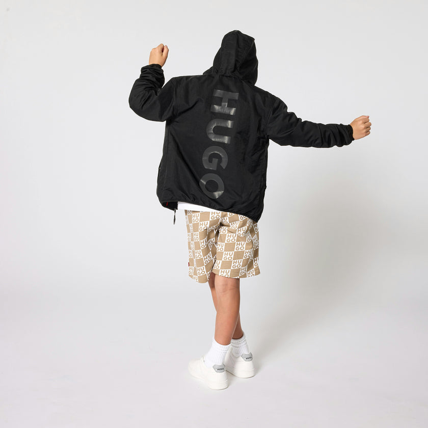 Hugo Kids Beige Shorts for Boys with All-Over Logo Print