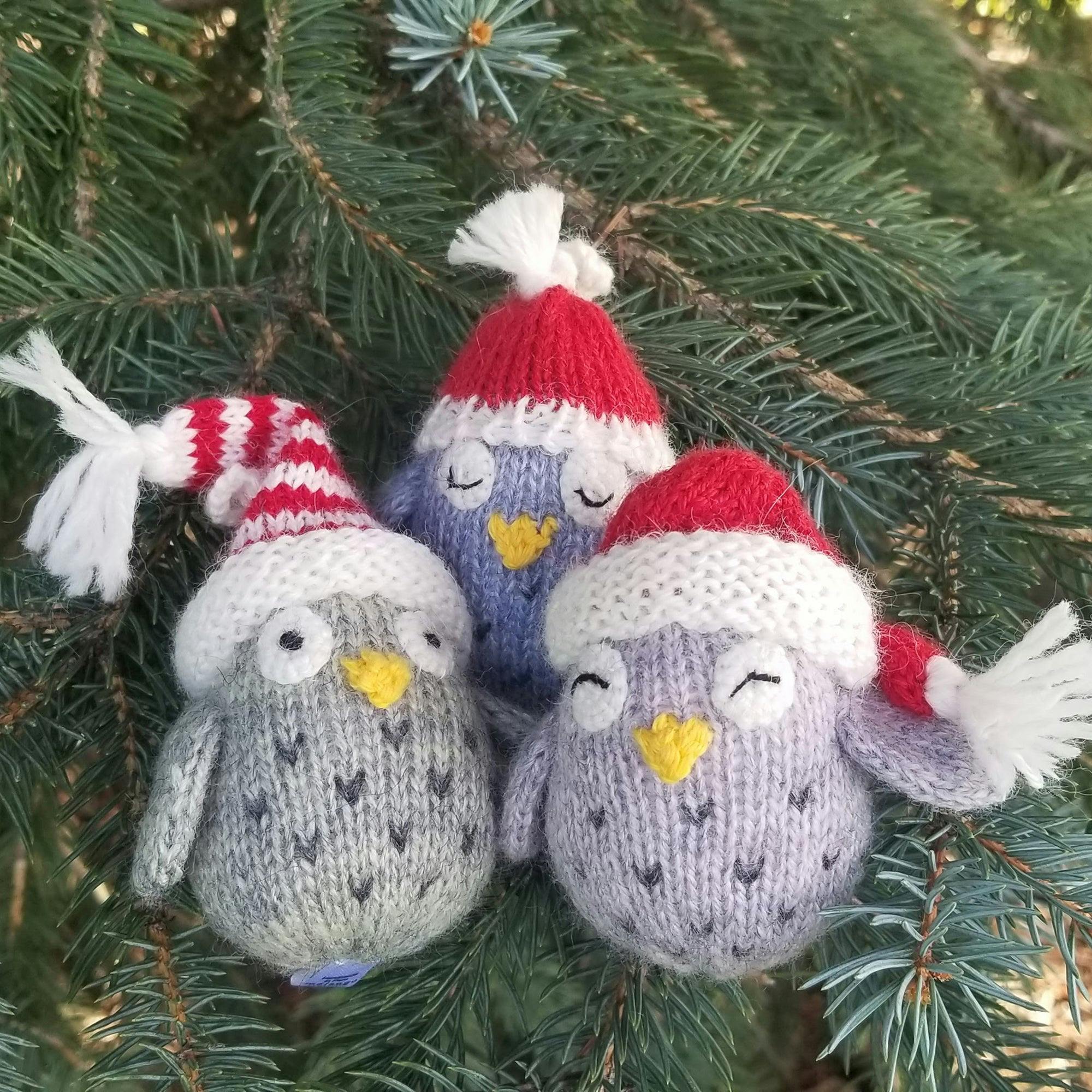 Tiny Owls with Hats Ornaments