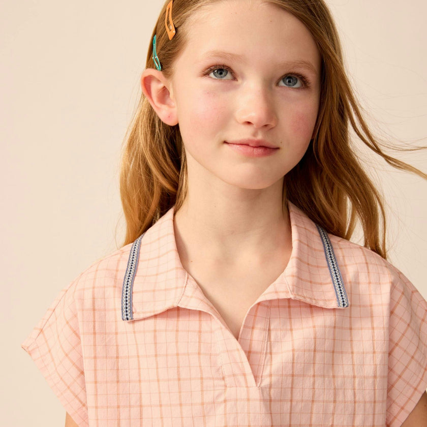 Organic Summer Top in Pink Plaid