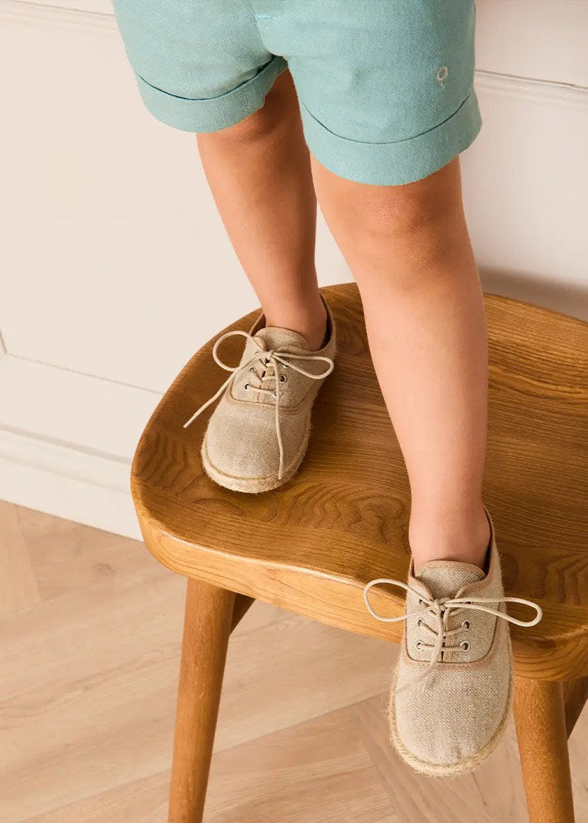 Linen Lace-up Espadrilles in Beige (24-35EU)