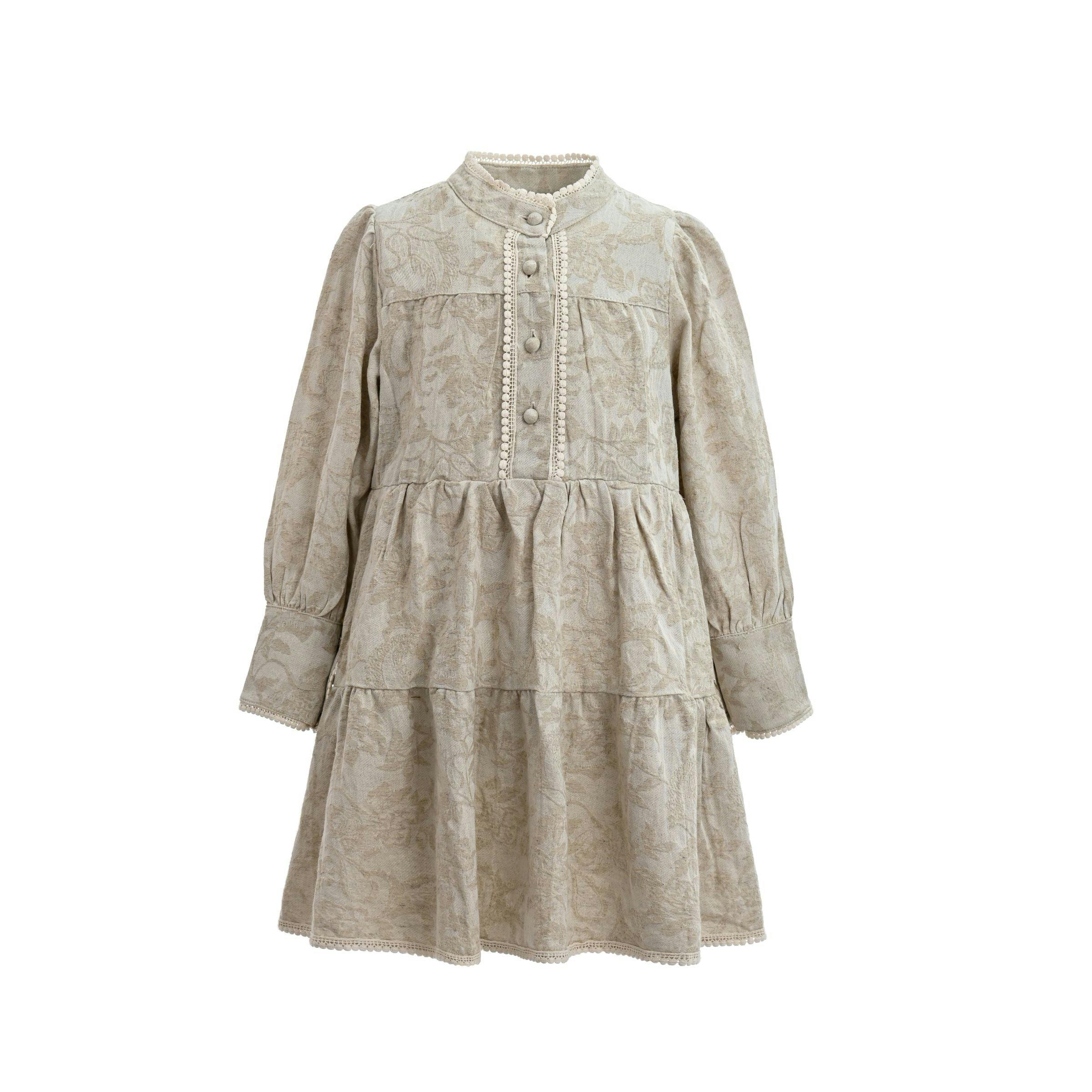 Beige Tiered Modest Dress
