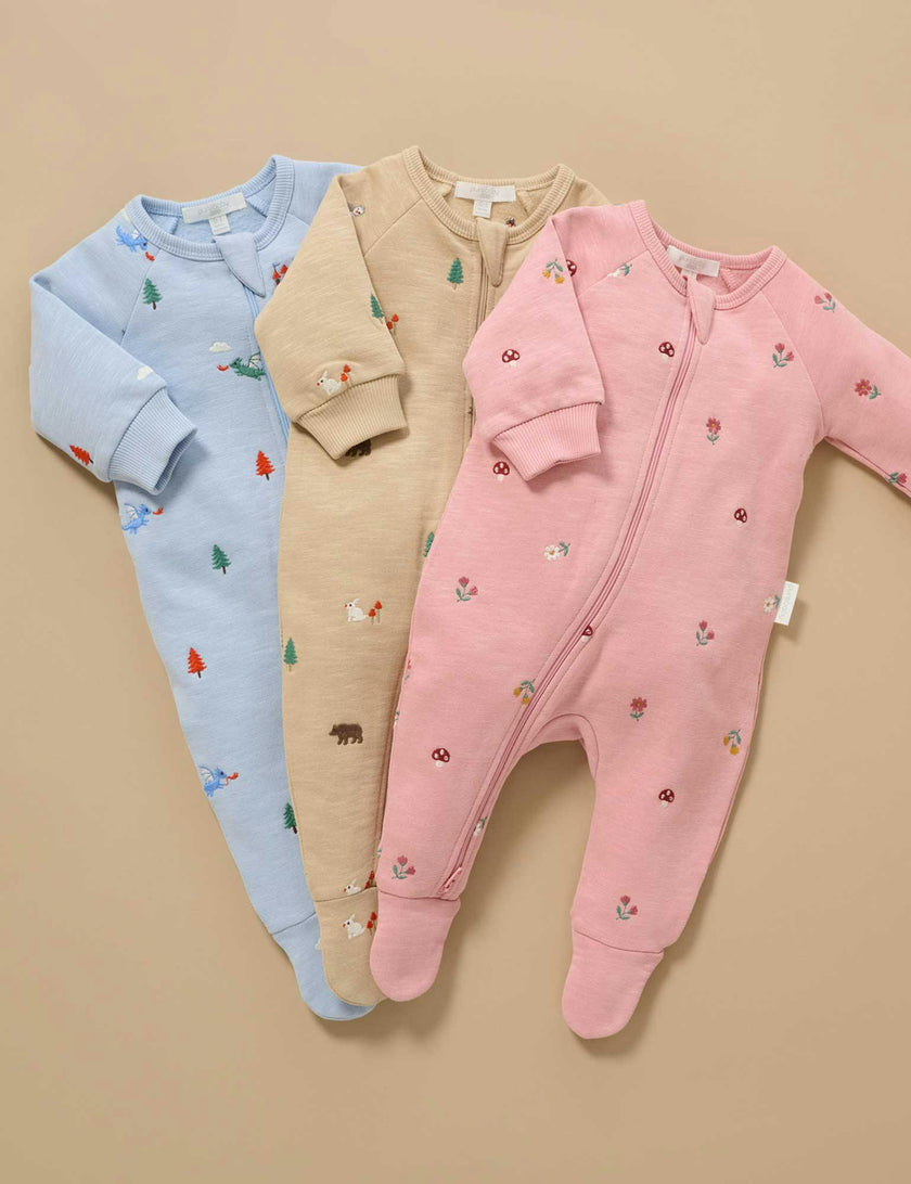 Embroidered Fleece Growsuit Woodland Broderie