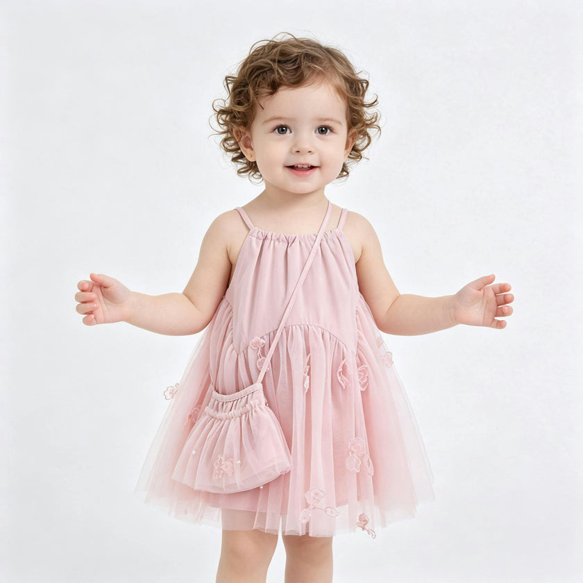 Pink Mirelle Petal Flared Tulle Dress