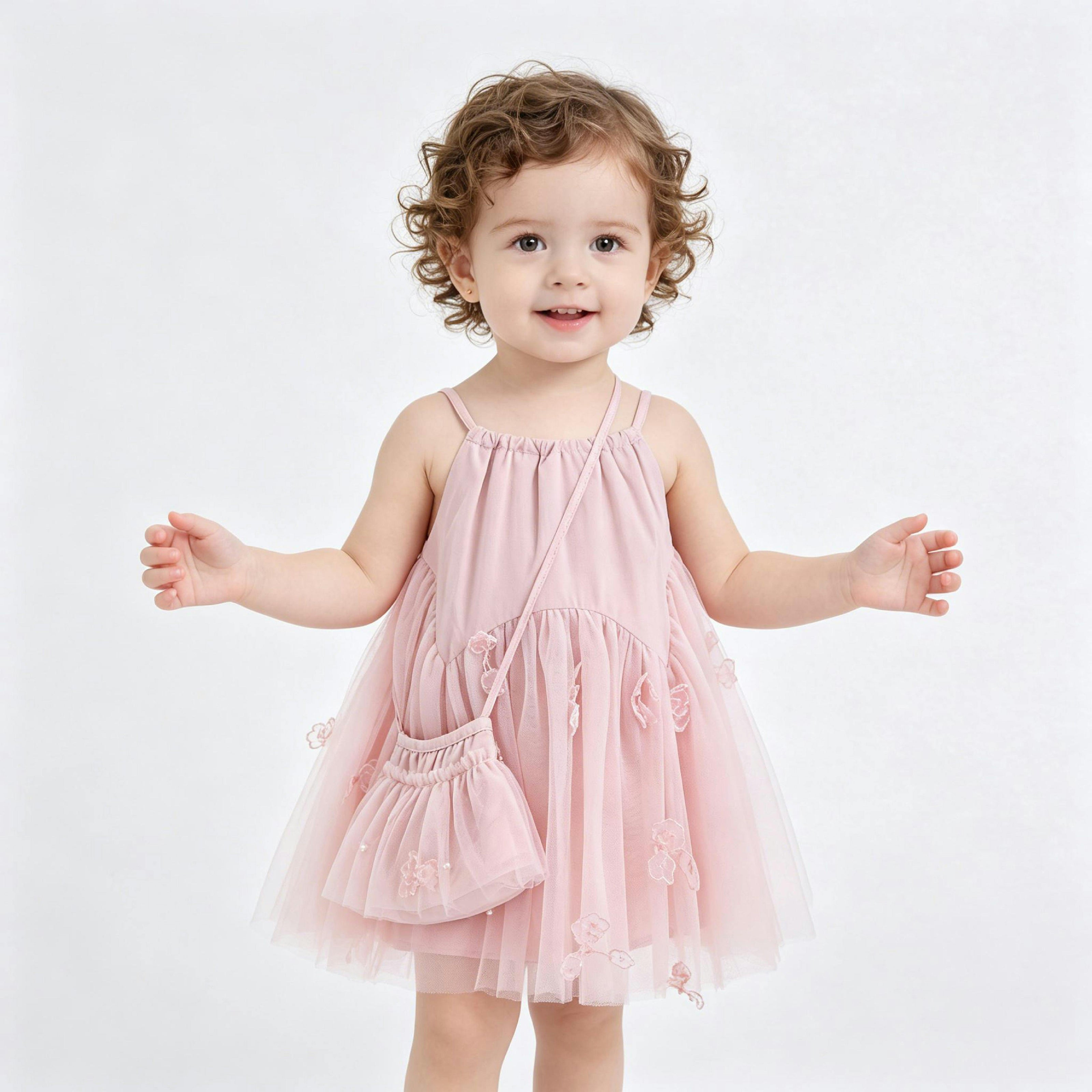 Pink Mirelle Petal Flared Tulle Dress