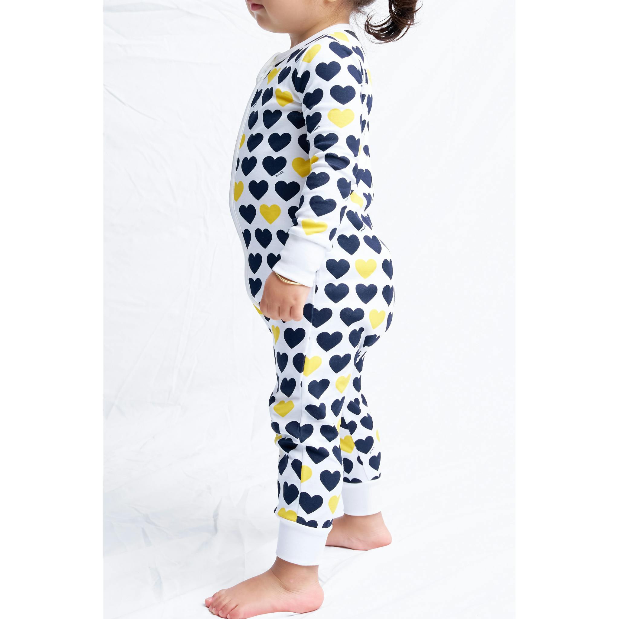 Black & Yellow Hearts Zip-up Baby Bodysuit