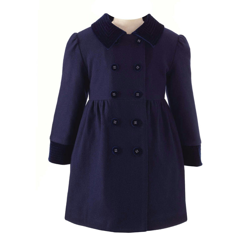 Vintage Velvet Trim Button-Front Skating Coat