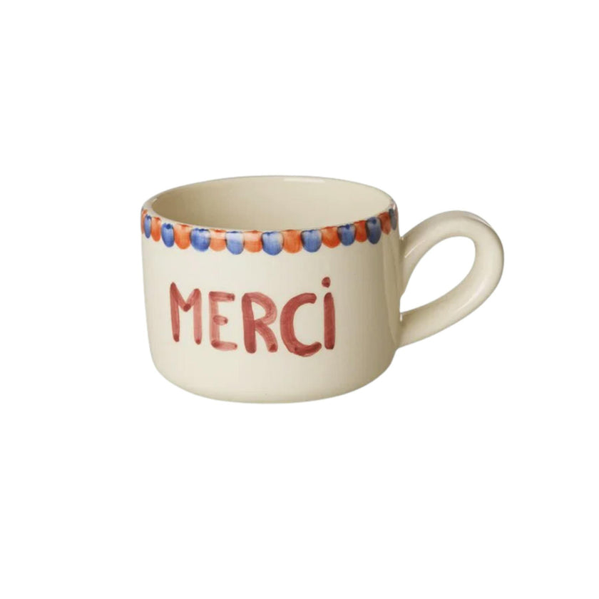 Ceramic Cappuccino Cup with Hand-painted MERCI