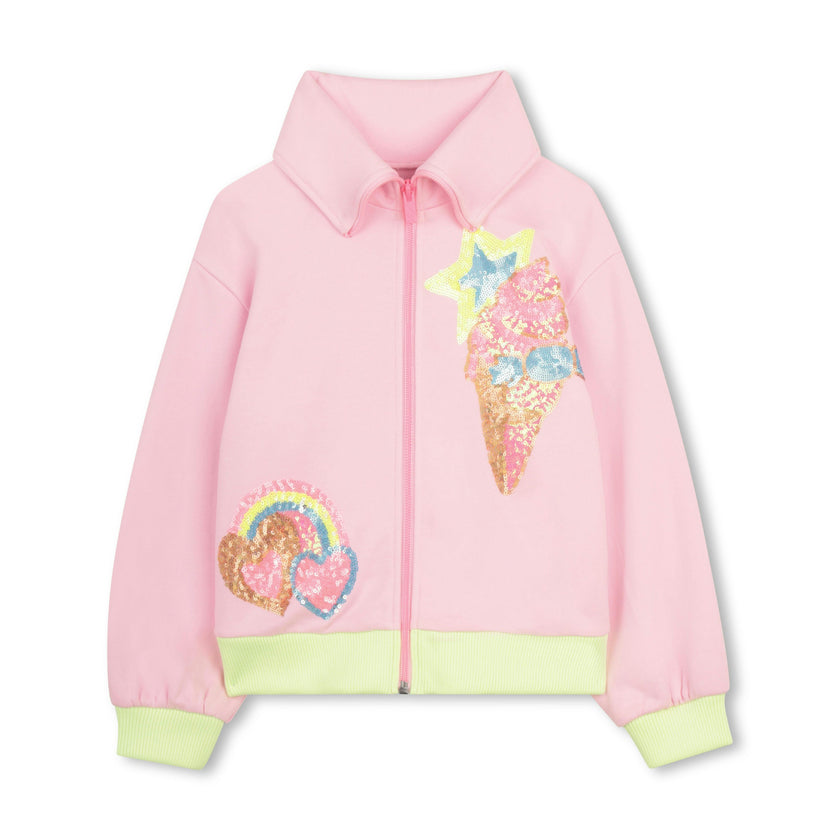Light Pink Zip‑Up Cardigan with Sequin Motifs