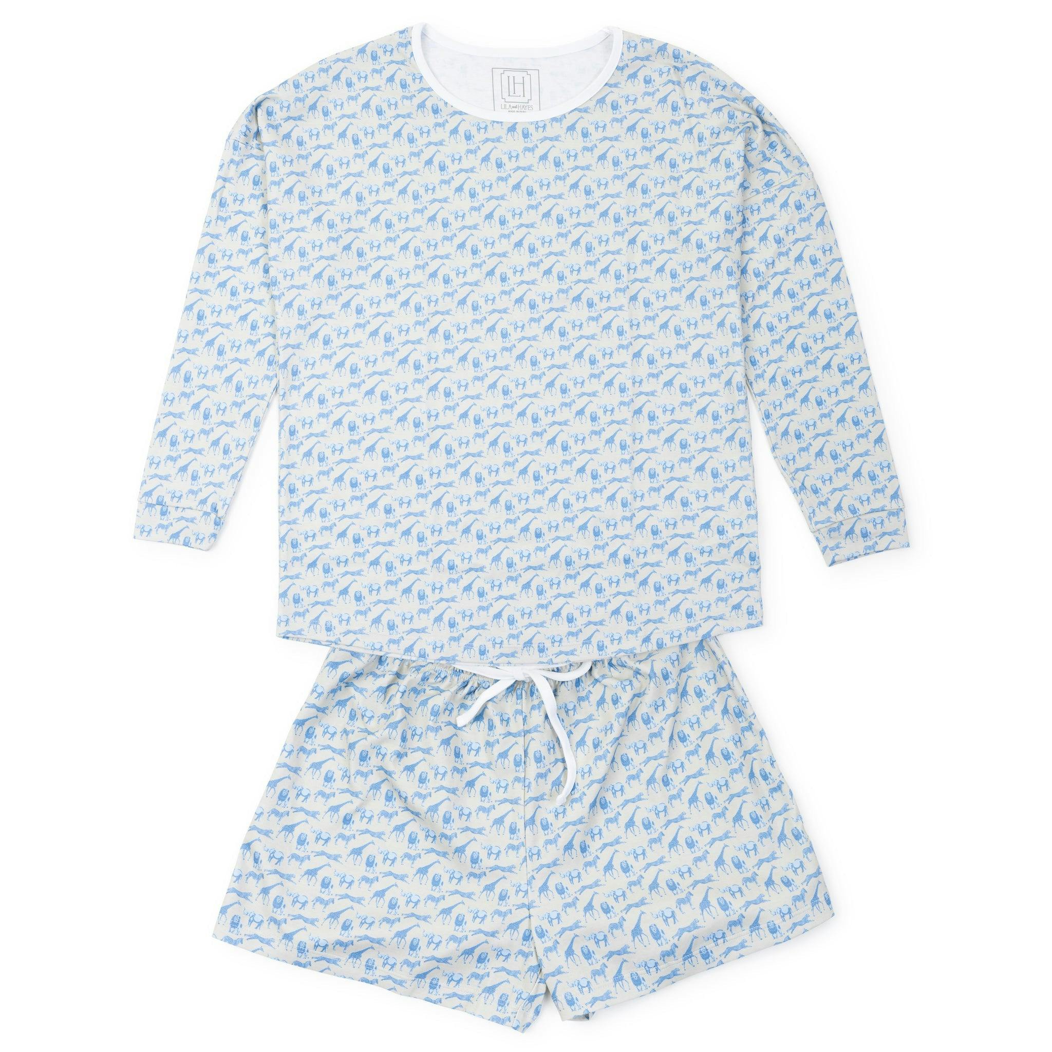 Anna Women's Longsleeve Short Set - Blue Savanna Safari