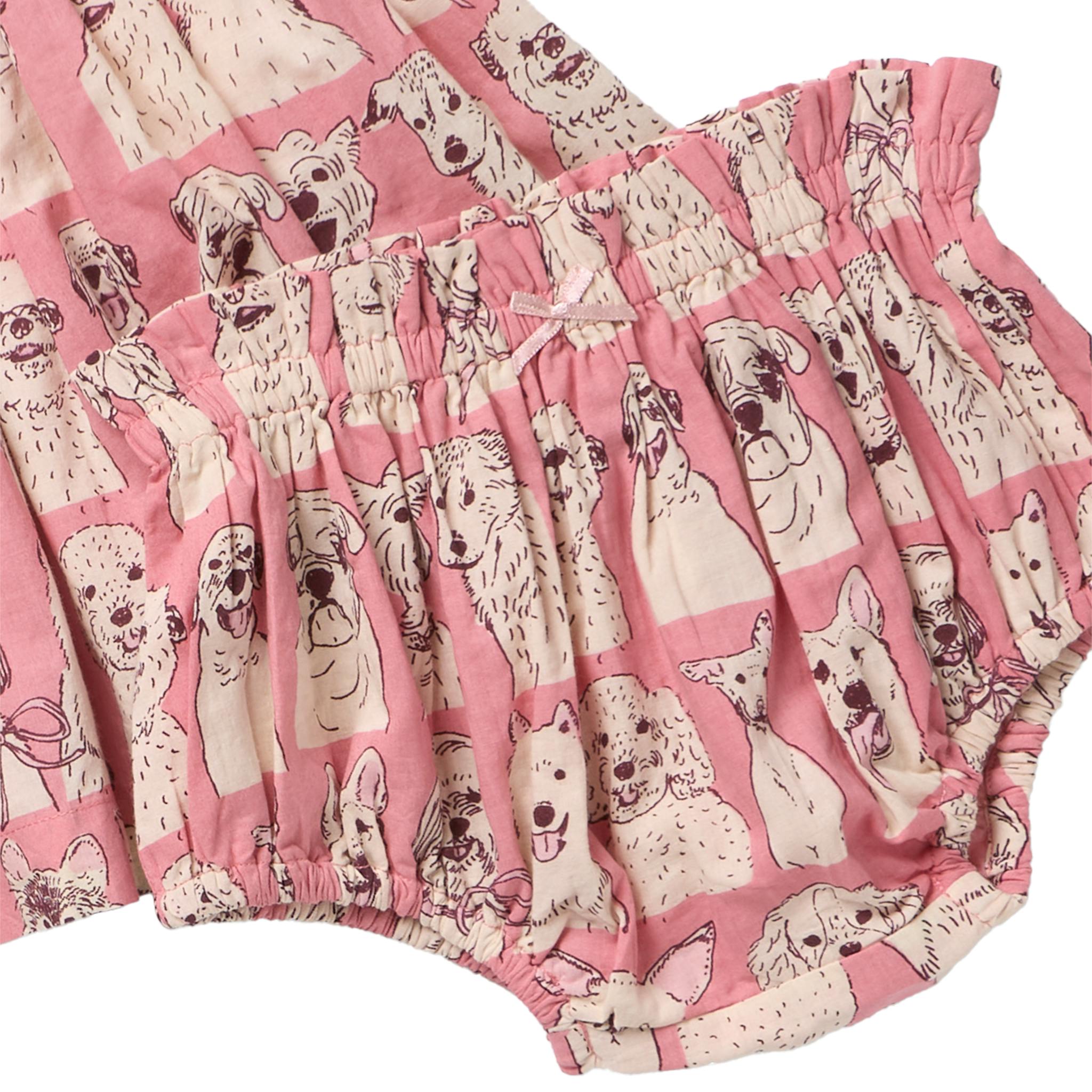 Baby Girls Autumn Dress Set - Pink Sketched Dogs