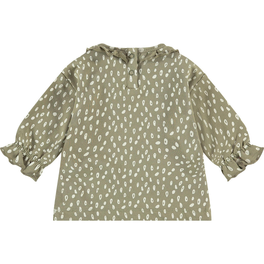 Long Sleeve Ruffled Collar Spotted Shirt