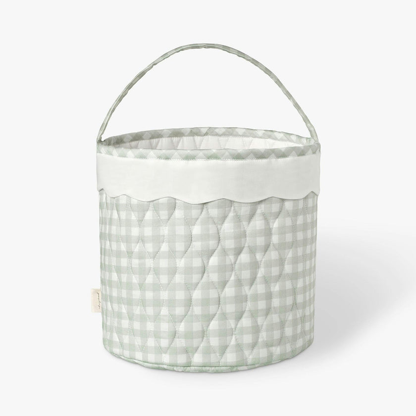 Quilted Storage Basket - Green Gingham