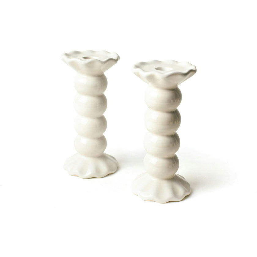 Signature White Medium Knobbed Candle Holder with Ruffle