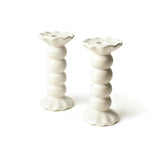Signature White Medium Knobbed Candle Holder with Ruffle
