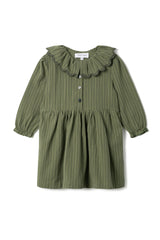 Woven Striped Embroidered Button Front Dress