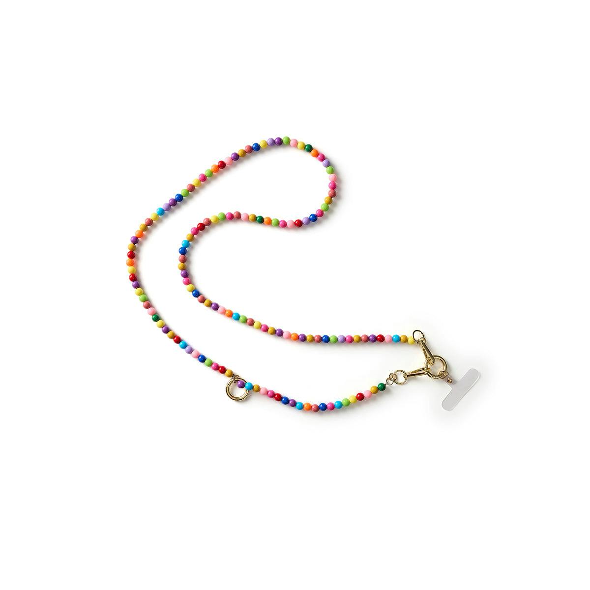 Packed Party Bead the Way Rainbow Beaded Phone Chain - 26-Inch Multicolor Beaded Chain with Gold Clips and Keyring Clasp for Phone Cases and Pouches