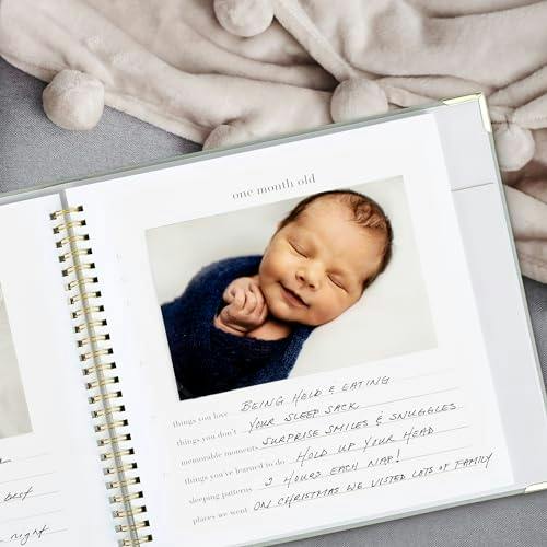 Keepsake Baby Memory Book for Boys and Girls - Timeless First 5 Year Baby Book - Linen Journal Scrapbook & Photo Album - Record Every Milestone Birth to Age 5