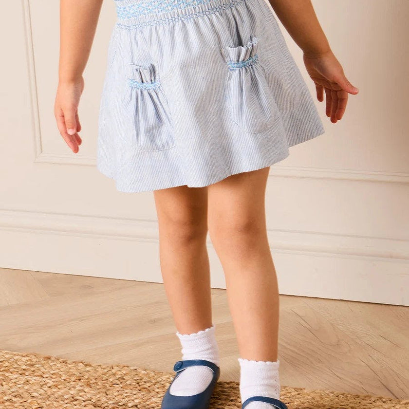 Alexander Stripe Smocked Skirt with Braces in Blue (18mths-6yrs)