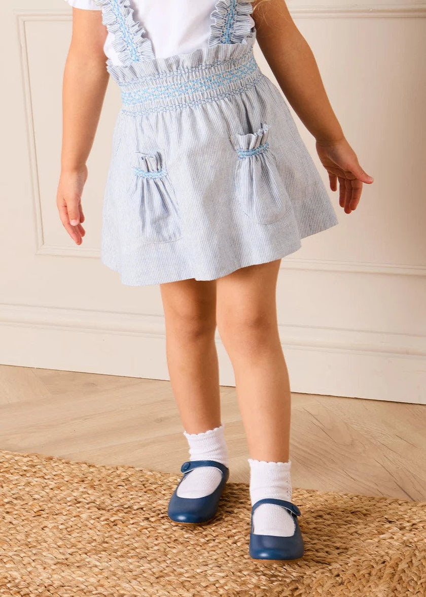 Alexander Stripe Smocked Skirt with Braces in Blue (18mths-6yrs)