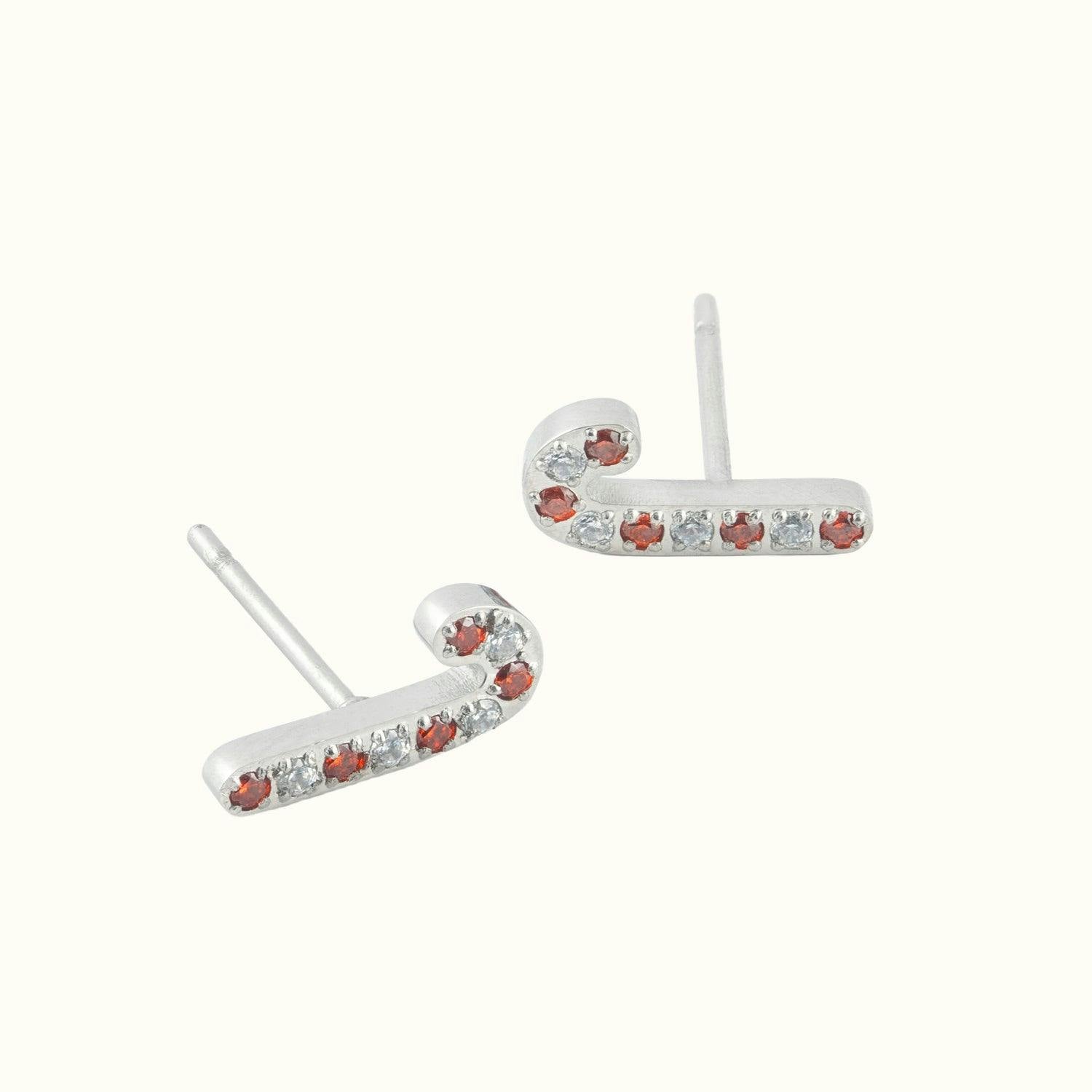 Crystal Candy Cane Stud Earrings