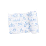Puppy Toile Blue - 2 Way Zipper Footie & Swaddle Blanket Set