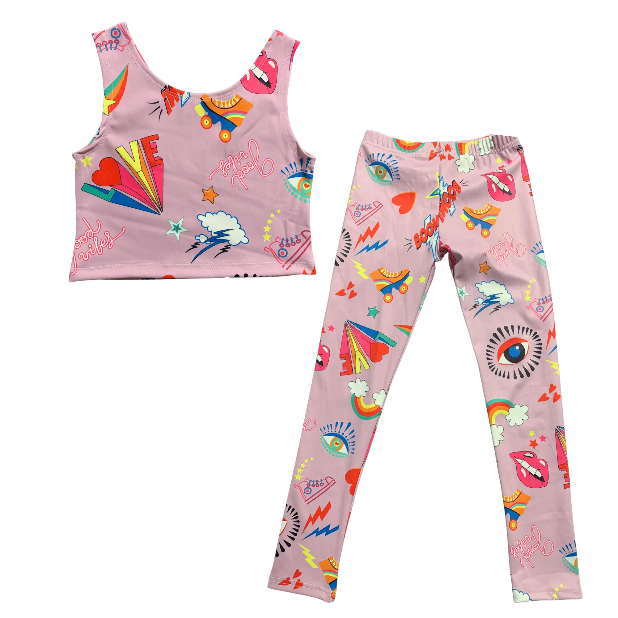 Good Vibes Crop Tank And Legging Sport Set