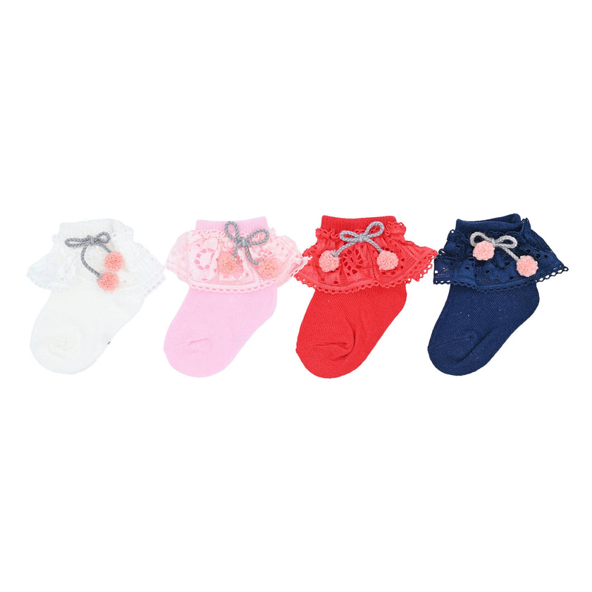Laced Pom Pom Socks Set