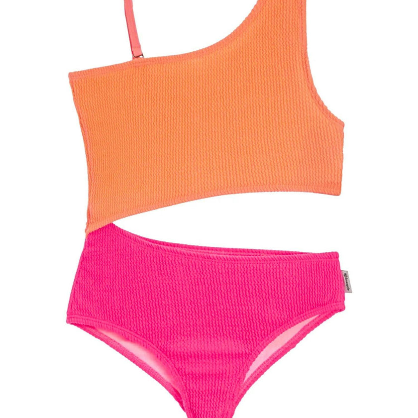 Cutout Crinkle One Piece Swimsuit - Coral Fuchsia