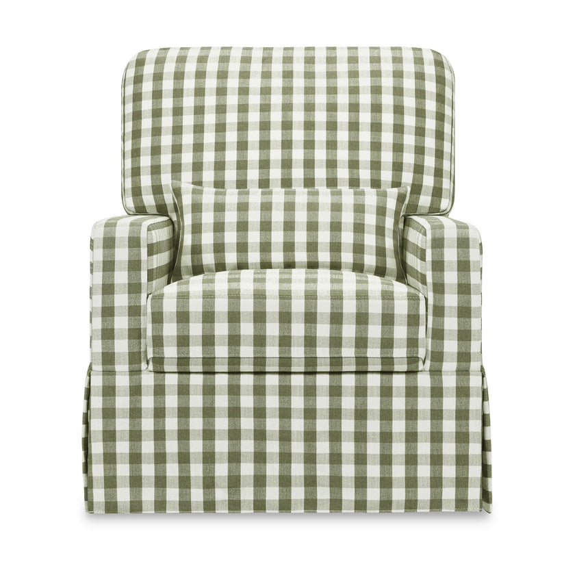 Crawford Pillowback Comfort Swivel Glider in Moss Green Gingham