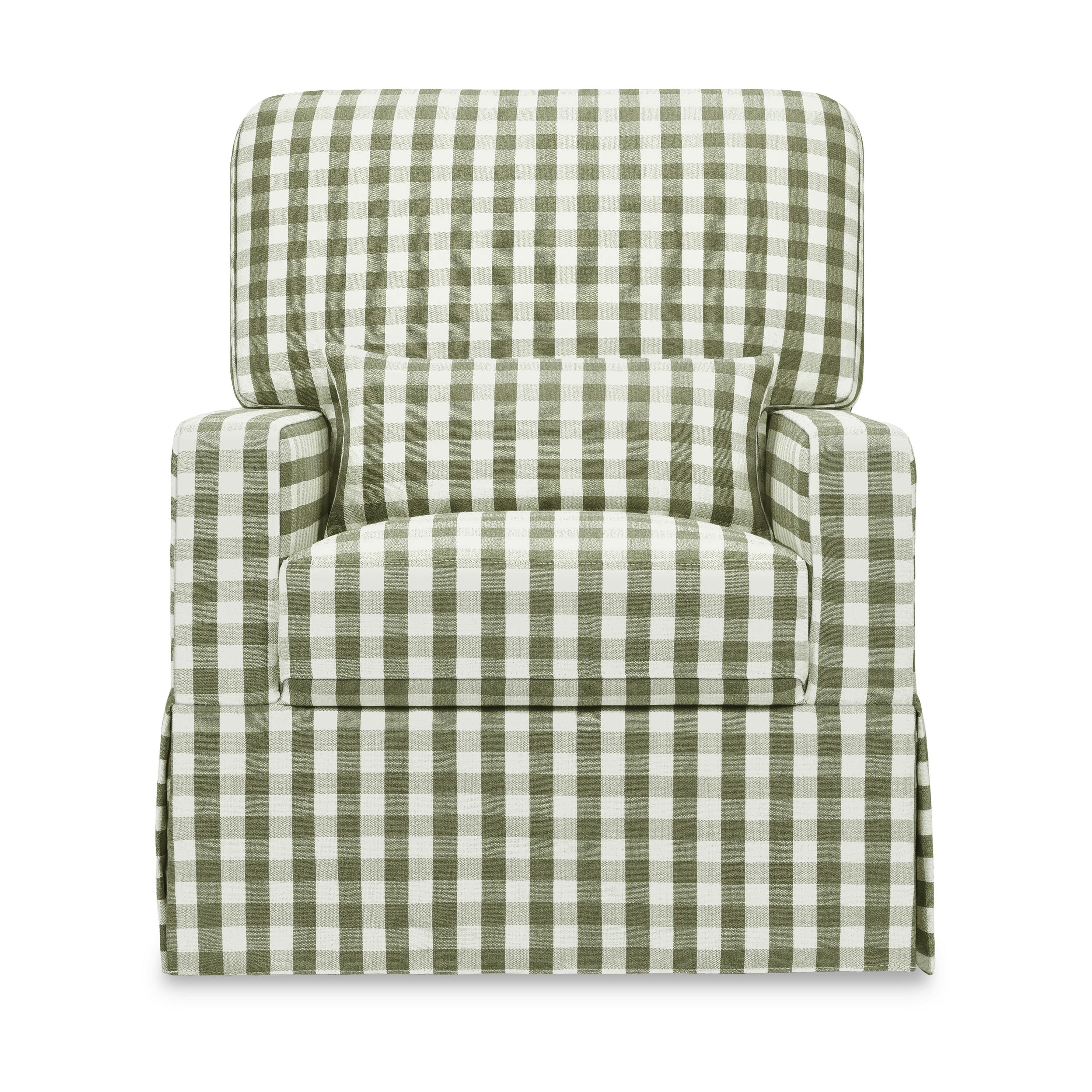 Crawford Pillowback Comfort Swivel Glider in Moss Green Gingham