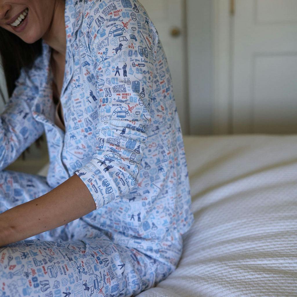 Hockey Women’s Button Front Long Pajama Set