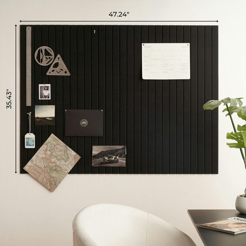 Large Felt Bulletin Board - Stylish 35" x 47" Cork Board Alternative for Office & Wall Decor - 12 Adhesive Tiles w/Golden Pins to Display Your Photos