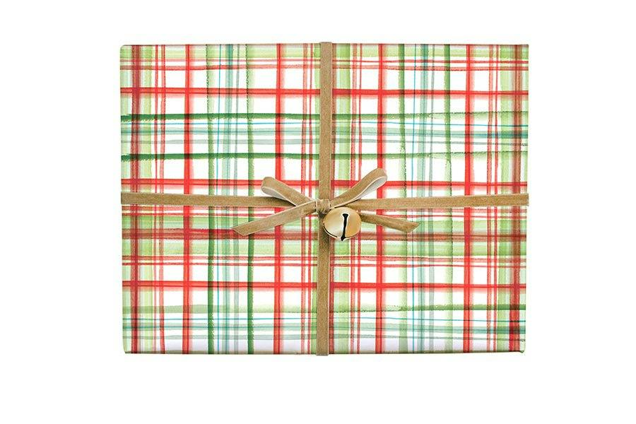 Holiday Watercolor Plaid Gift Wrap
