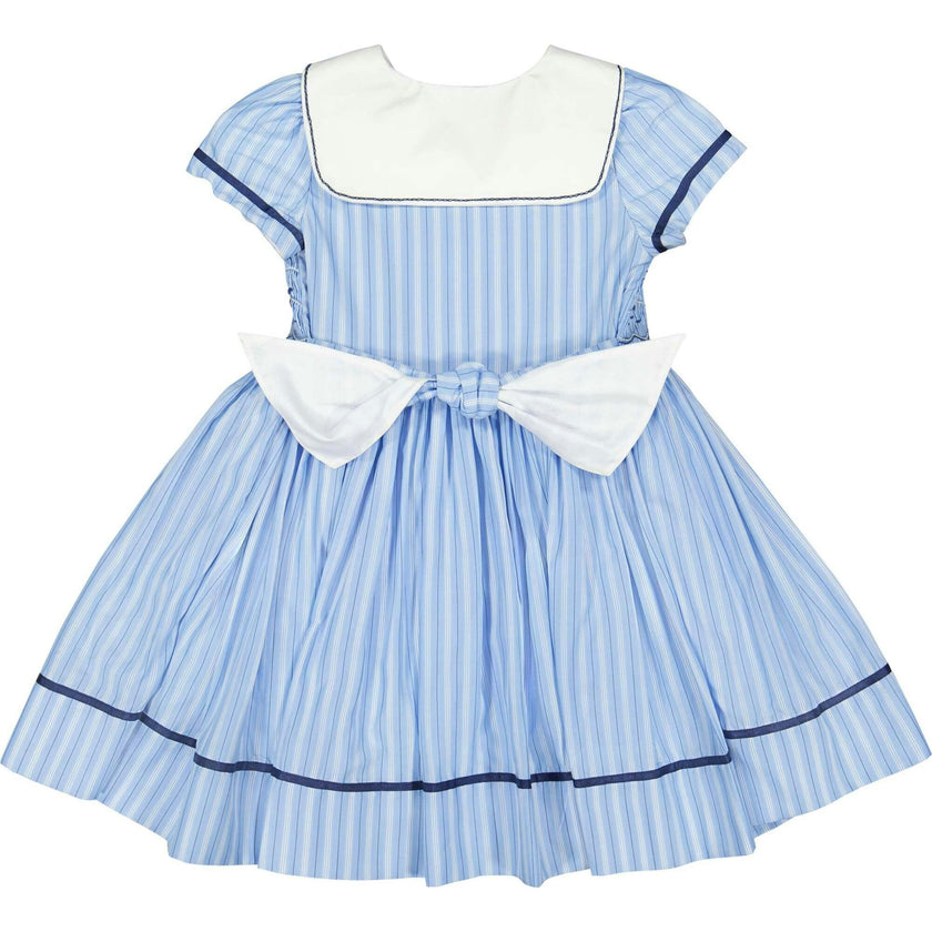 Riviera Blue Stripe Short Sleeve Smocked Dress