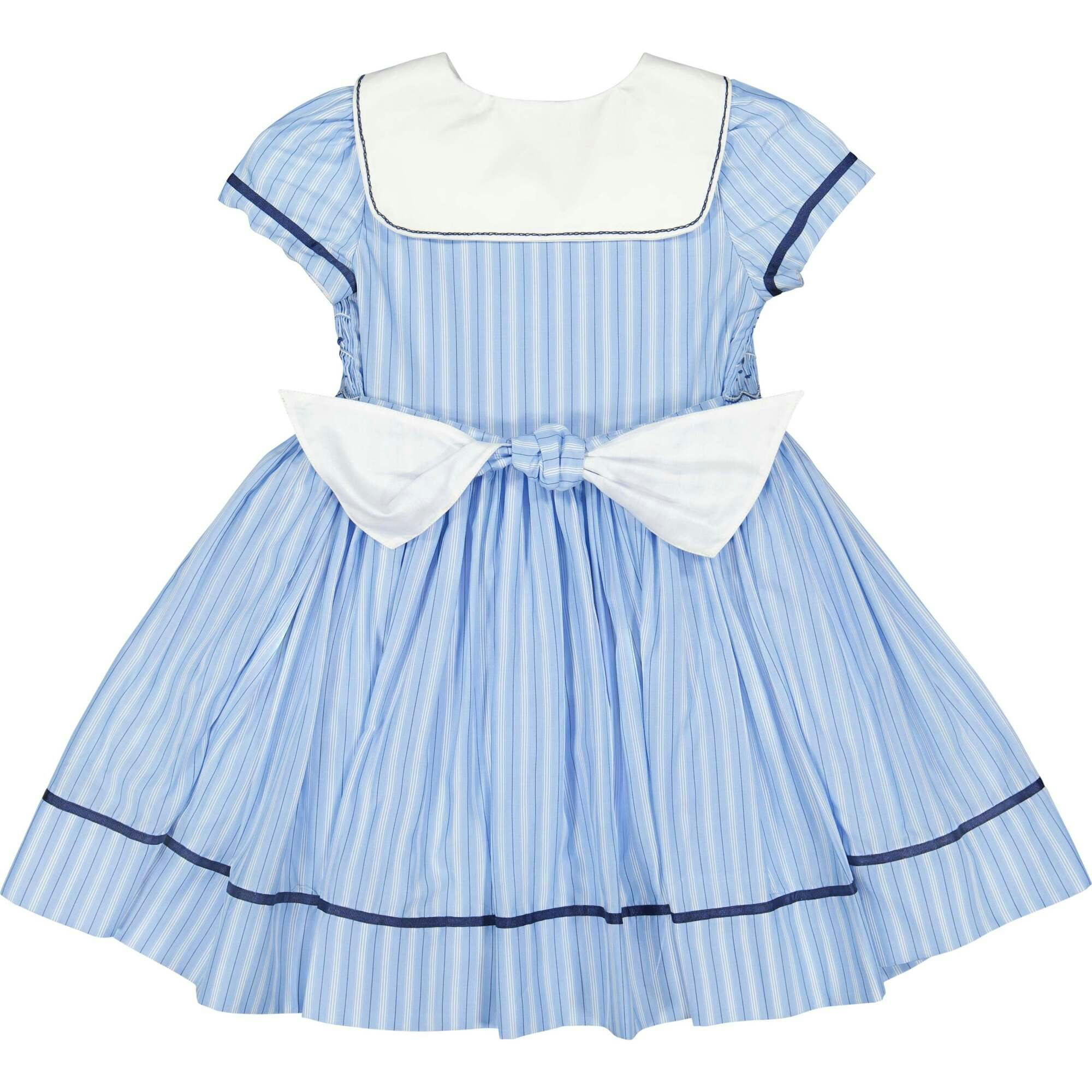 Riviera Blue Stripe Short Sleeve Smocked Dress