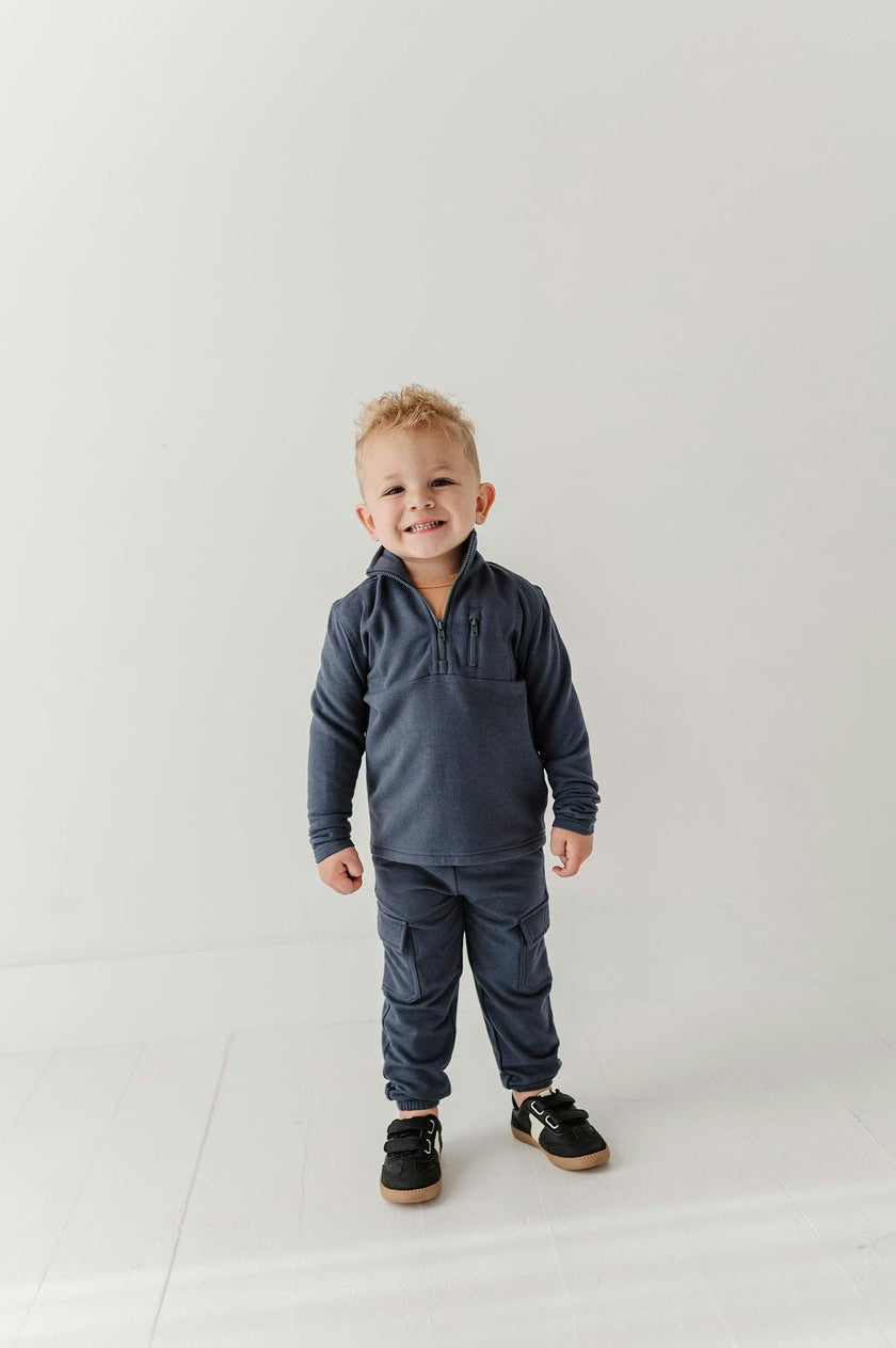 Boys 3/4 Fleece Zip Sweatshirt in Nightfall Blue