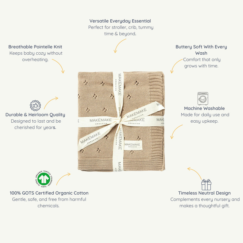 Organic Cotton Pointelle Baby Knit Blanket - Sand