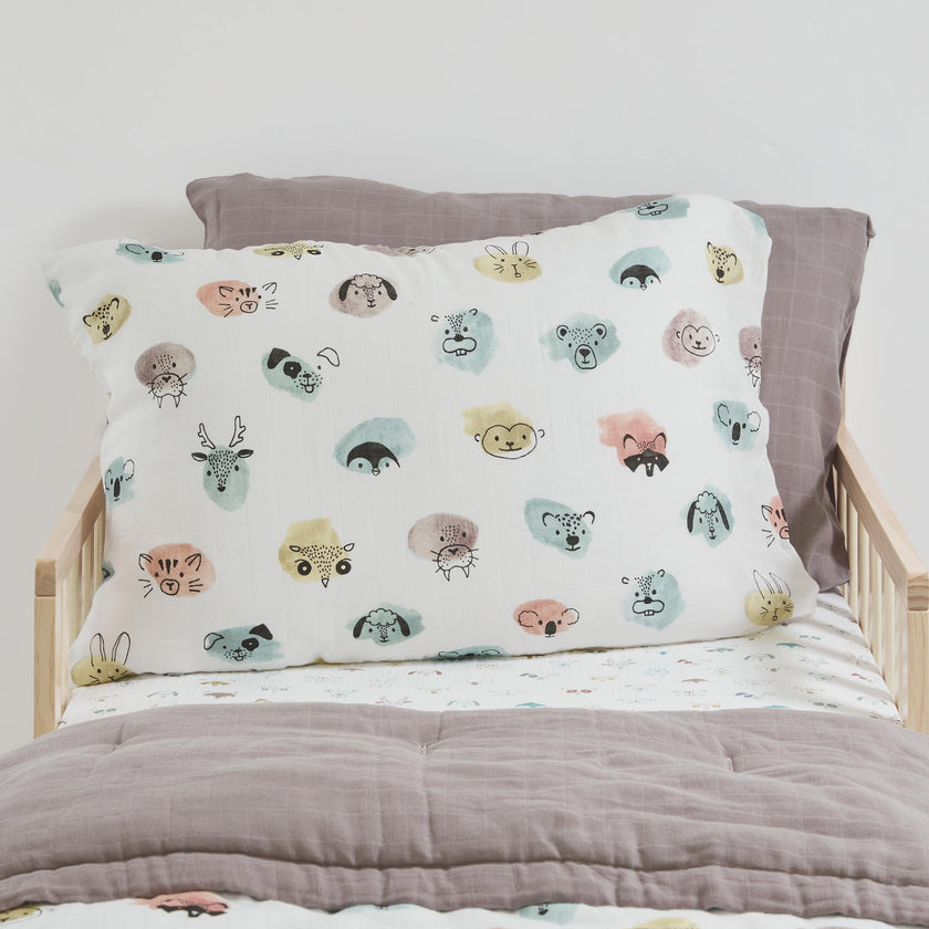 Cotton Muslin Pillowcase 2 Pack - Watercolor Critters