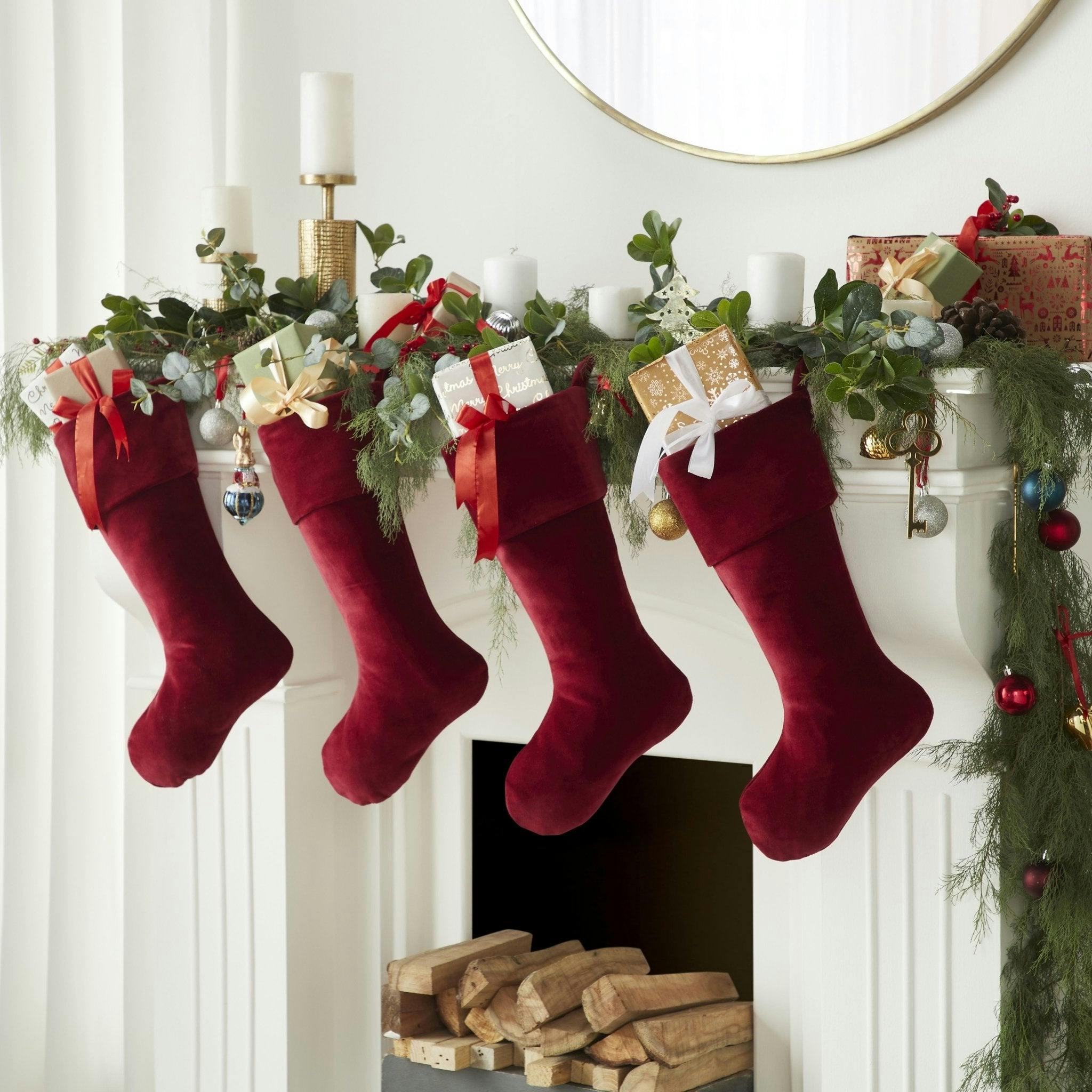 Classic Garnet Red Velvet Handmade Christmas Stocking- 20