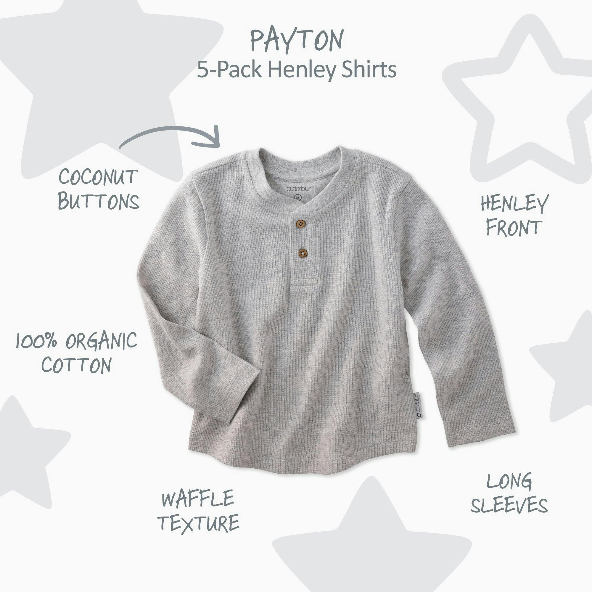 PAYTON 5-Pack Toddler Long Sleeve Thermal Henley Shirts
