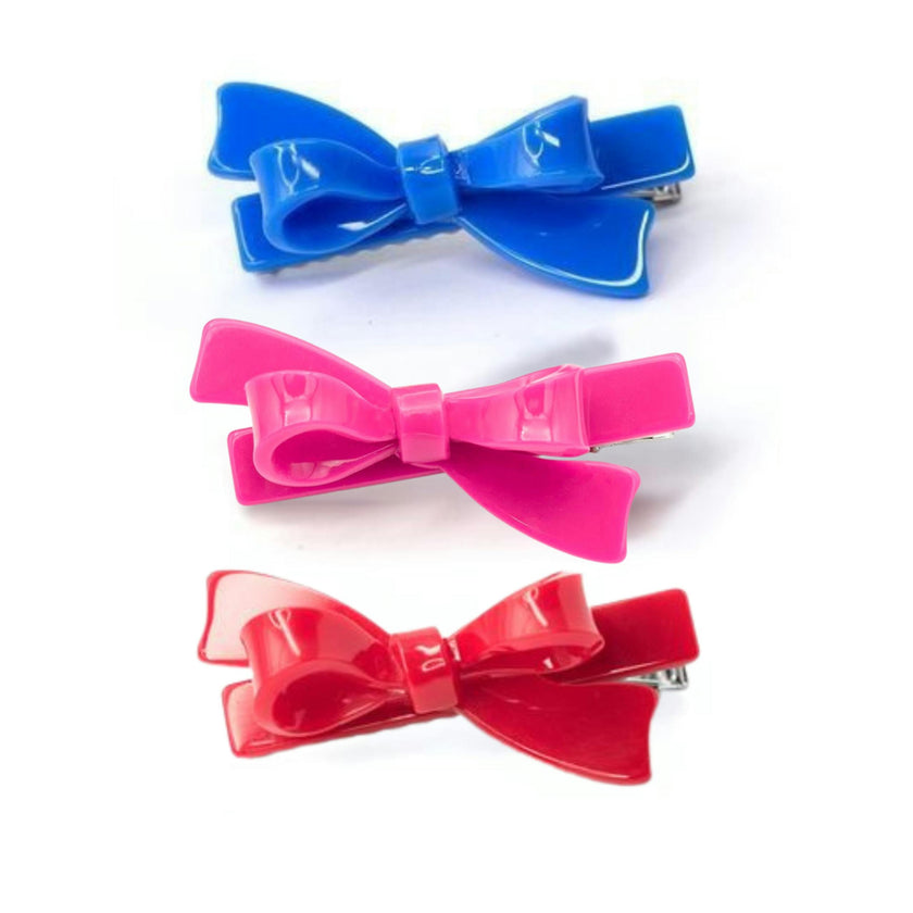 Bows Royal Blue Pink Red Trio Hair Clips