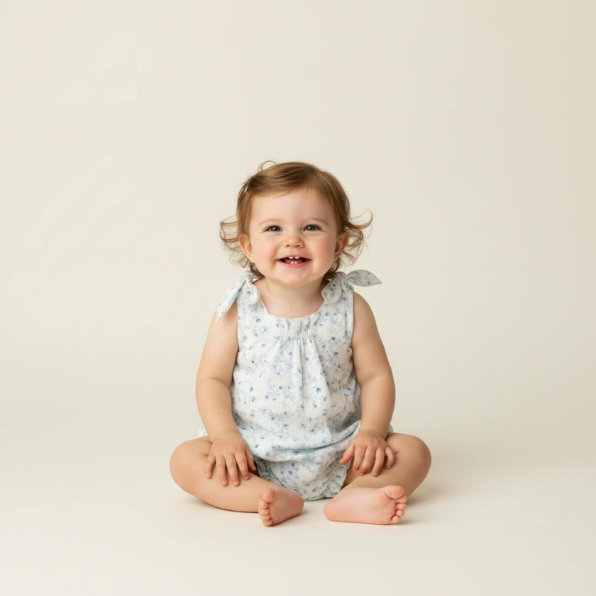 Organic Tie Shoulder Bubble Romper - Ivy Floral