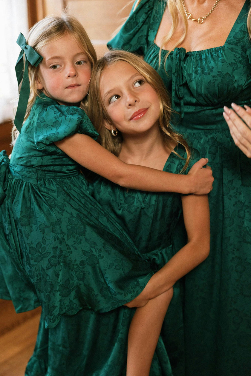 Teen Amira Dress in Emerald Satin