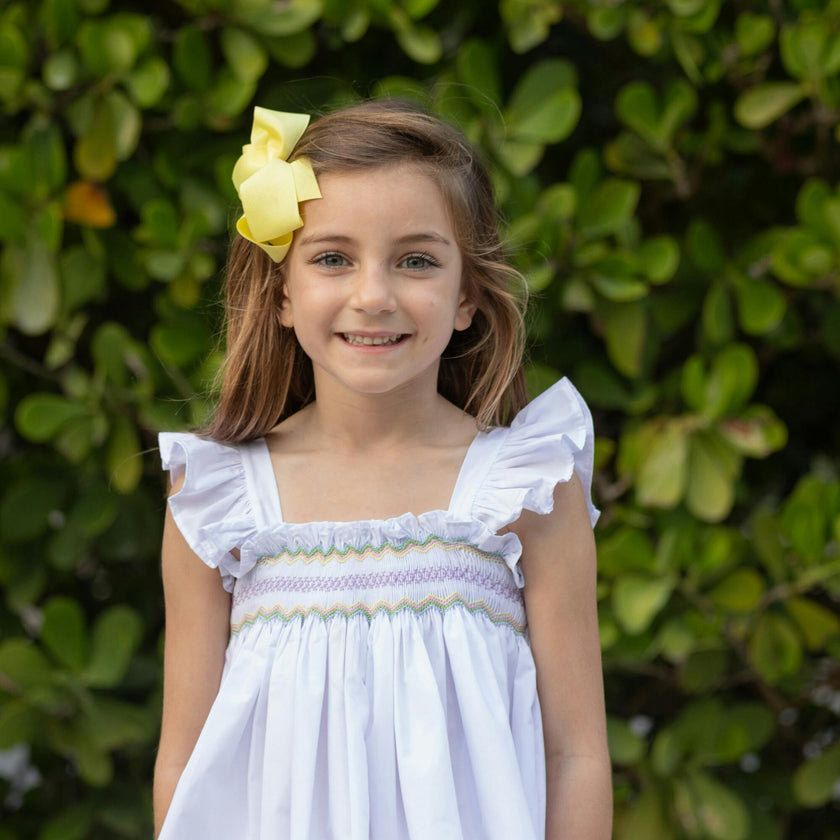 The Harper Set in Classic White with Rainbow Smocking