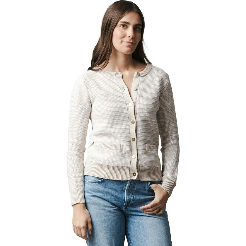 Organic Tweed Stitch Sweater Cardigan, White