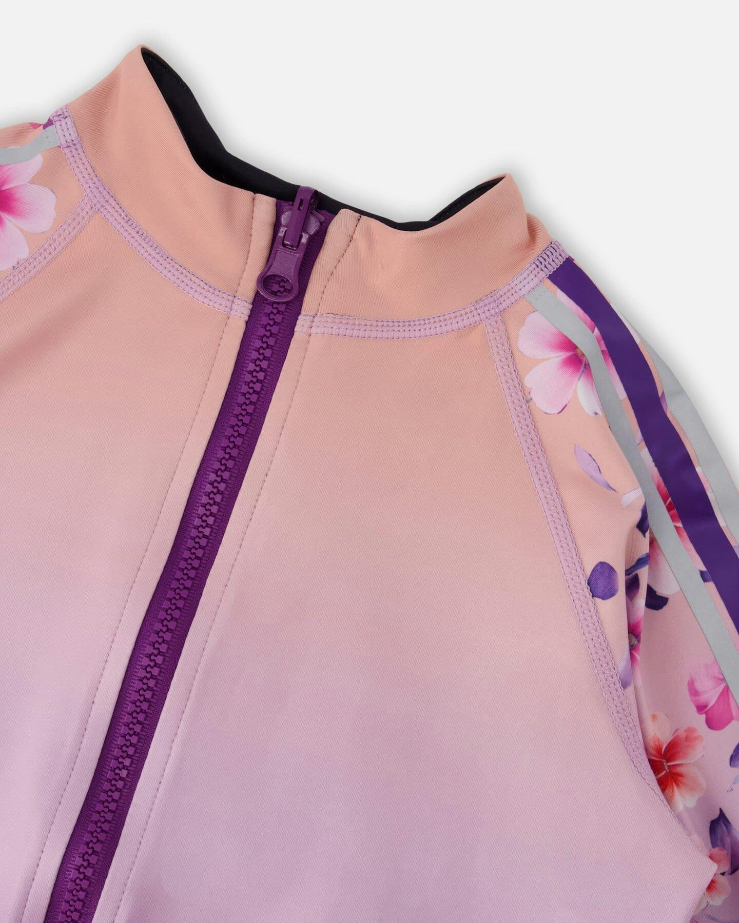 Full Zip Reversible Athletic Cardigan In Recycled Polyester Pink To Mauve Gradient