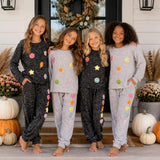 Hacci Sweatpants with Assorted Color Glitter Chenille Bow Patches