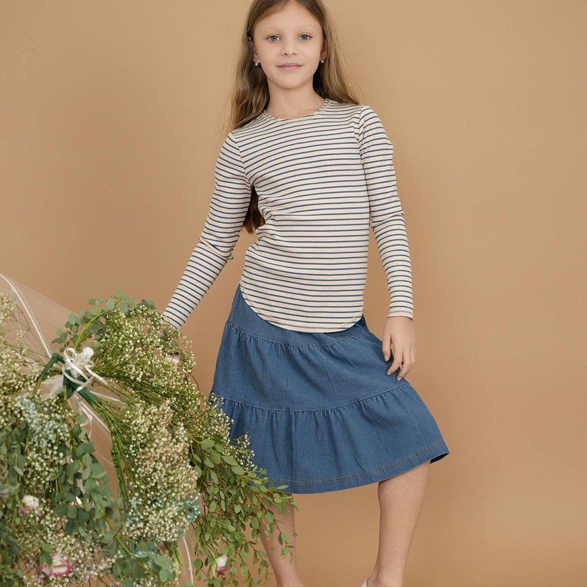 Denim Short Tiered Skirt Black