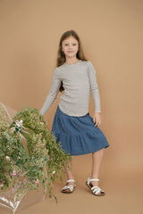 Denim Short Tiered Elastic Waist Skirt